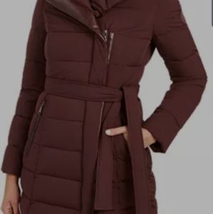 Tahari belted puffer coat